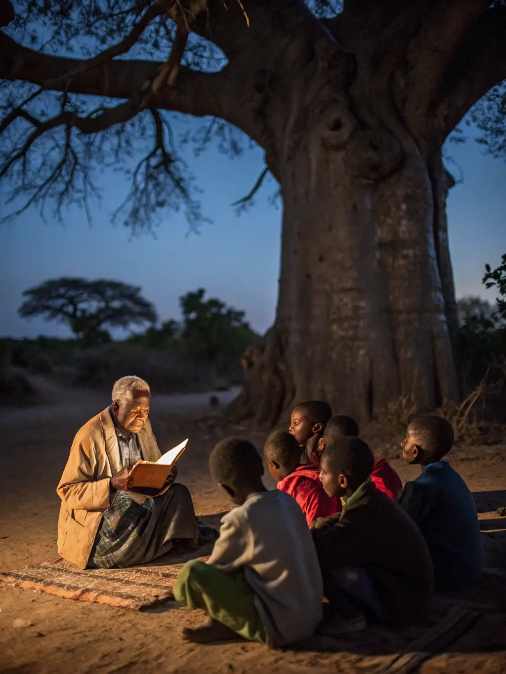 A vibrant photograph capturing children engrossed in a storytelling session during a 'Reading Caravan' event in a rural French village, showcasing the joy of reading and community engagement.