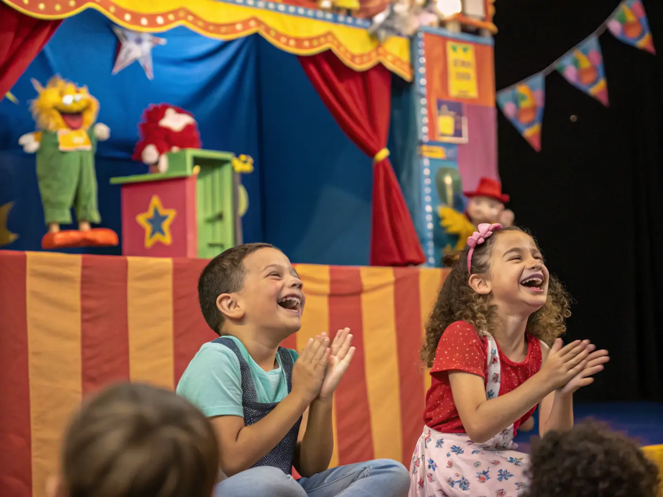A captivating image of a puppet show performance in a rural village square, highlighting the magic of theater and its ability to bring people together.